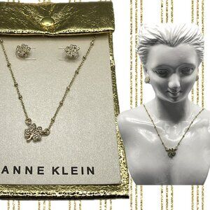 Anne Klein Gold-Tone Pave Accent Four-Leaf Clover Pendant Necklace & Earring Set